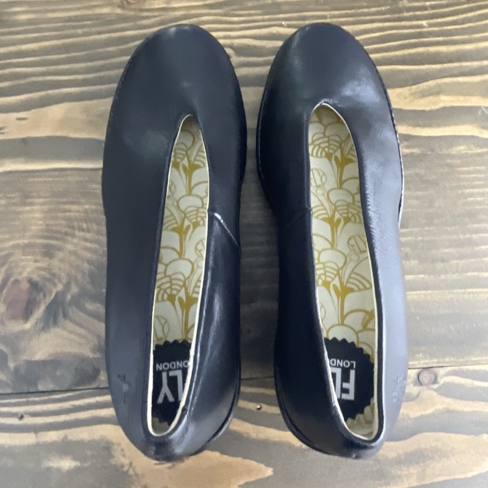 Fly London Black Leather Slip-On Heels - Picture 6 of 12